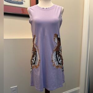 Lavender Sleeveless Dress with Sequin Tiger Design